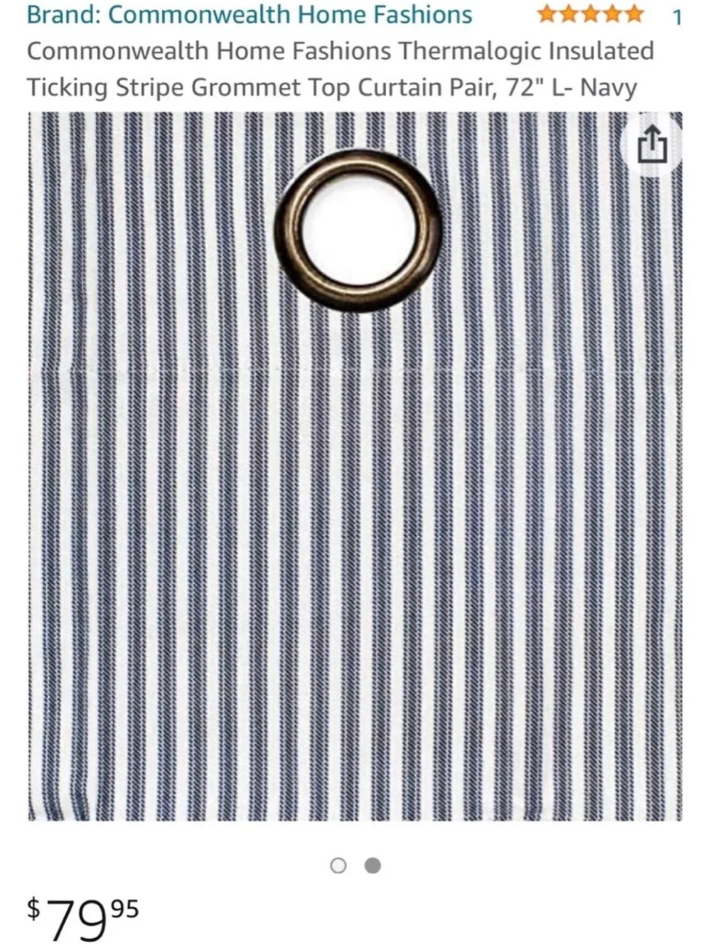Navy Ticking Stripe Grommet Curtain Pair